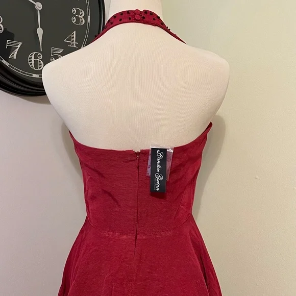 Trashy Diva Lena Ribbed Rayon Crimson siz 02 NWT Black beading halter neck - Picture 5 of 10